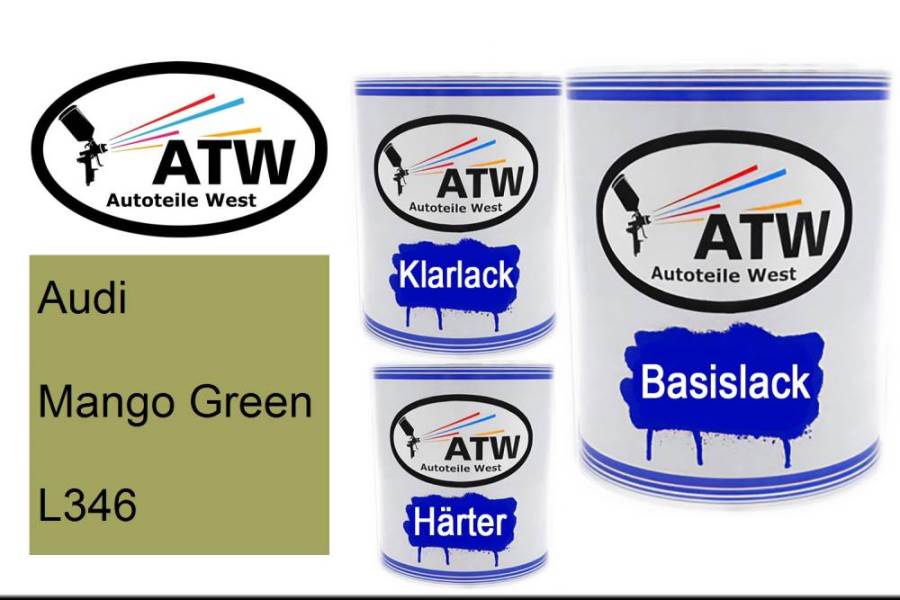 Audi, Mango Green, L346: 1L Lackdose + 1L Klarlack + 500ml Härter - Set, von ATW Autoteile West.